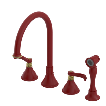 Rubinet Widespread Kitchen Set with Hand Spray Maroon