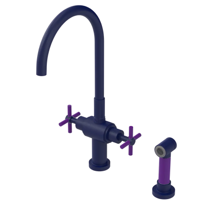 Rubinet Two Handle Single Hole Kitchen Set with LaSalle Spout with Hand Spray Midnight Blue