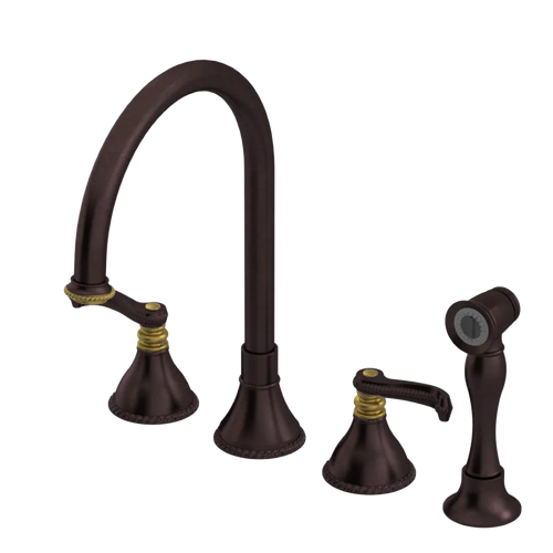 Rubinet Widespread Kitchen Set with Hand Spray Tuscan Brass