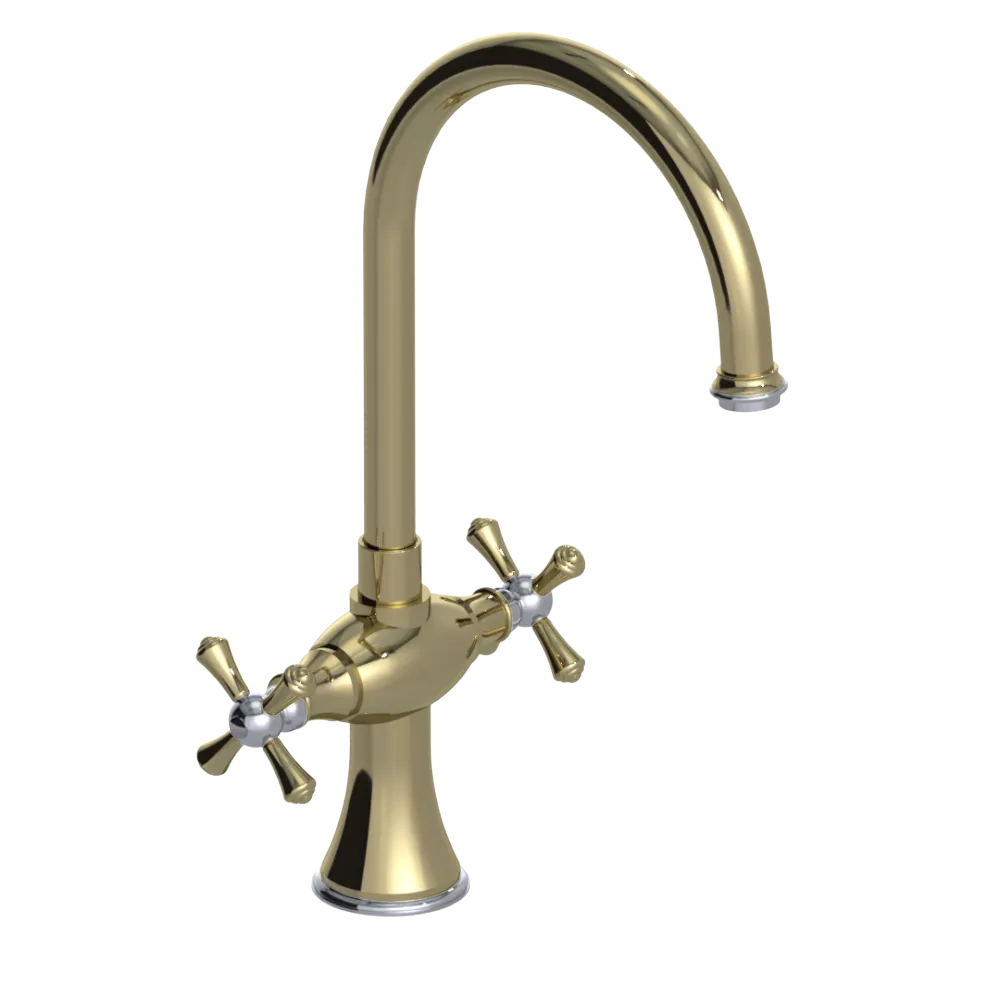 Rubinet Two Handle Single Hole Kitchen Set Natural Brass