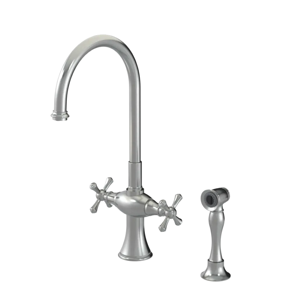 Rubinet Two Handle Single Hole Kitchen Set with Hand Spray Satin Nickel