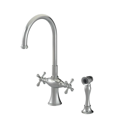 Rubinet Two Handle Single Hole Kitchen Set with Hand Spray Satin Nickel