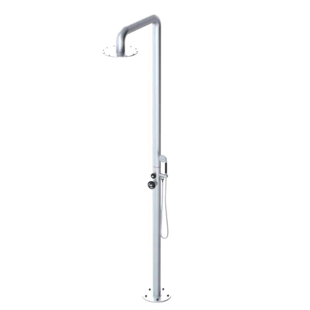 Rubinet Pressure Balance Outdoor Shower with Hand Held Shower & 10" Shower Head - 304 Stainless Steel Satin Chrome