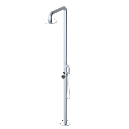 Rubinet Pressure Balance Outdoor Shower with Hand Held Shower & 10" Shower Head - 304 Stainless Steel Satin Chrome