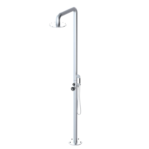 Rubinet Pressure Balance Outdoor Shower with Hand Held Shower & 10" Shower Head - 304 Stainless Steel Satin Chrome