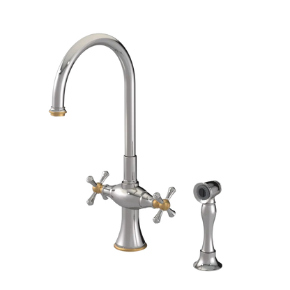 Rubinet Two Handle Single Hole Kitchen Set with Hand Spray Polished Nickel