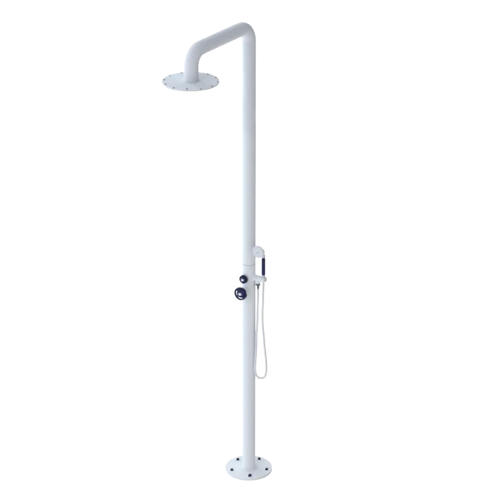 Rubinet Pressure Balance Outdoor Shower with Hand Held Shower & 10" Shower Head - 304 Stainless Steel Matt White
