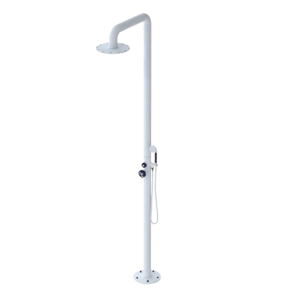 Rubinet Pressure Balance Outdoor Shower with Hand Held Shower & 10" Shower Head - 304 Stainless Steel Matt White