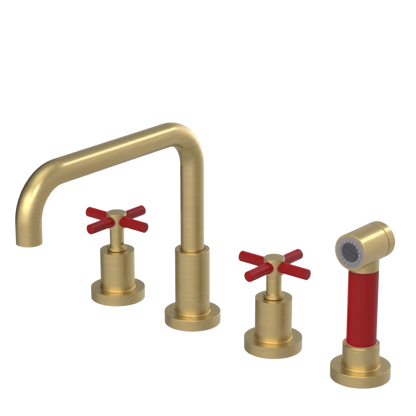 Rubinet Widespread Kitchen Set with Hand Spray Satin Brass