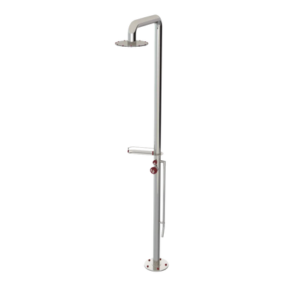 Rubinet Pressure Balance Outdoor Shower with Foot Rinse & 10" Shower Head (with shelf) - 304 Stainless Steel Polished Nickel