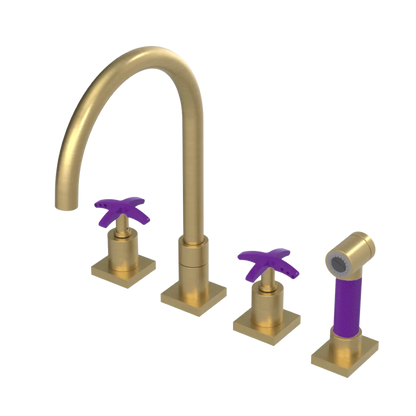 Rubinet Widespread Kitchen Set with Hand Spray Satin Gold