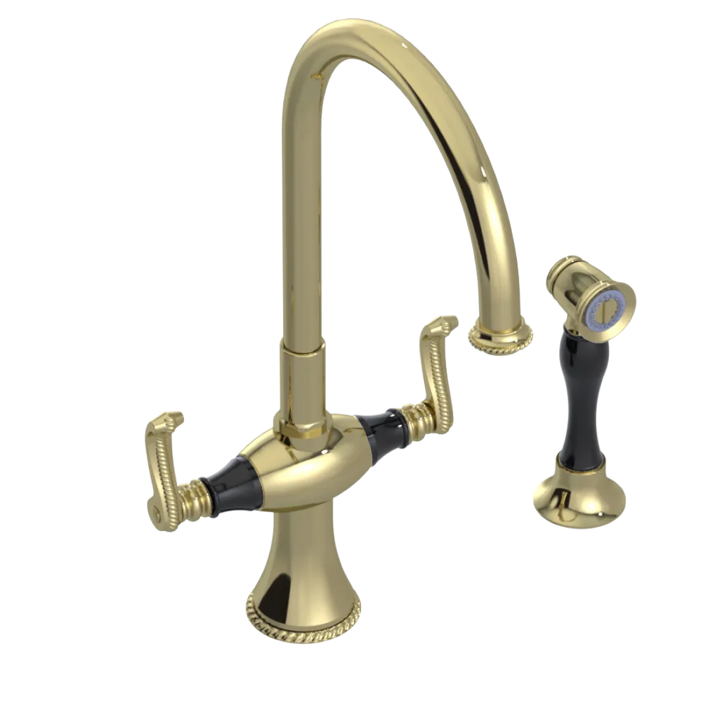 Rubinet Two Handle Single Hole Kitchen Set with Hand Spray Gold