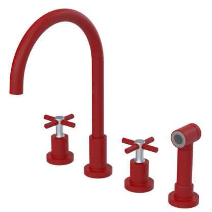 Rubinet Widespread Kitchen Set with LaSalle Spout with Hand Spray Maroon