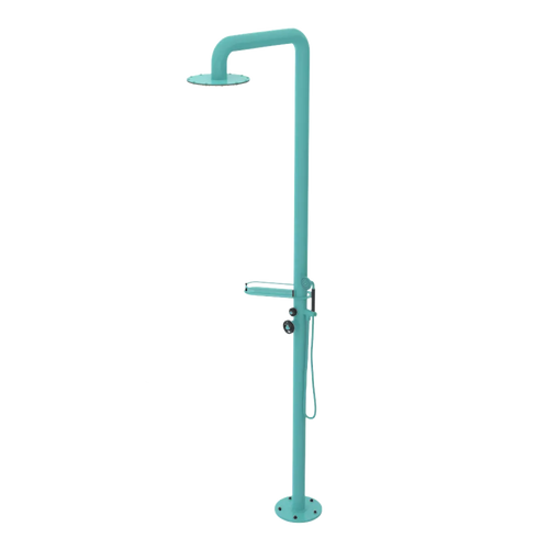 Rubinet Pressure Balance Outdoor Shower with Hand Held Shower & 10" Shower Head (with shelf) - 304 Stainless Steel Aqua