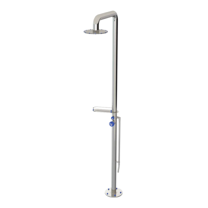 Rubinet Pressure Balance Outdoor Shower with Foot Rinse & 10" Shower Head (with shelf) - 304 Stainless Steel Polished Nickel