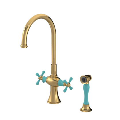 Rubinet Two Handle Single Hole Kitchen Set with Hand Spray Gold
