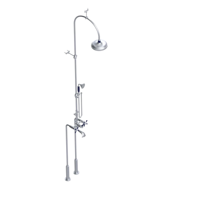 Rubinet Floor Mount Tub & Shower with hand held shower Satin Chrome