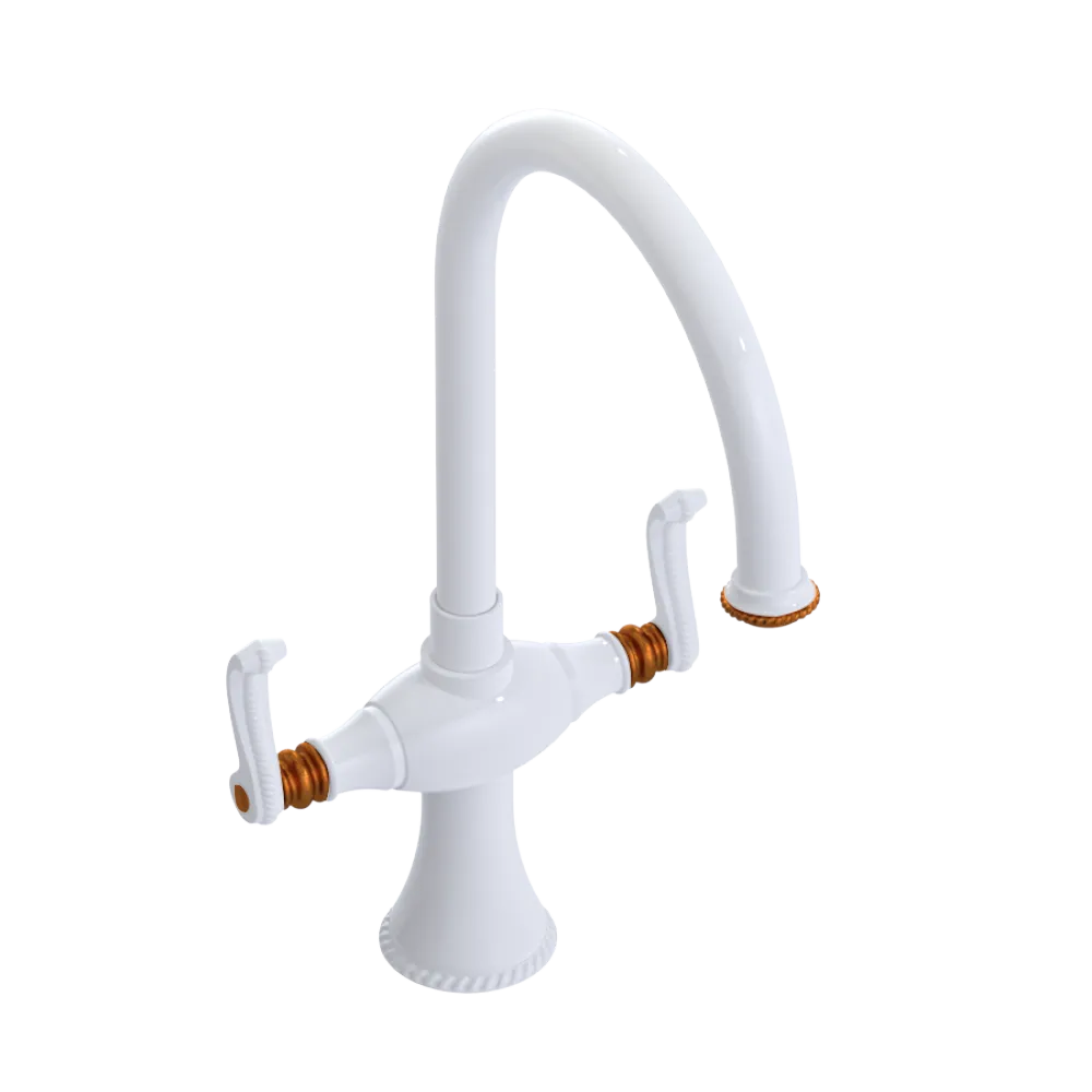 Rubinet Two Handle Single Hole Kitchen Set White
