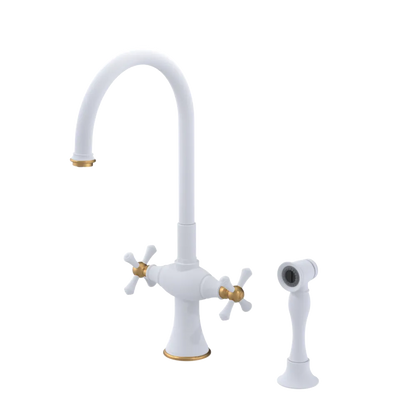 Rubinet Two Handle Single Hole Kitchen Set with Hand Spray Matt White