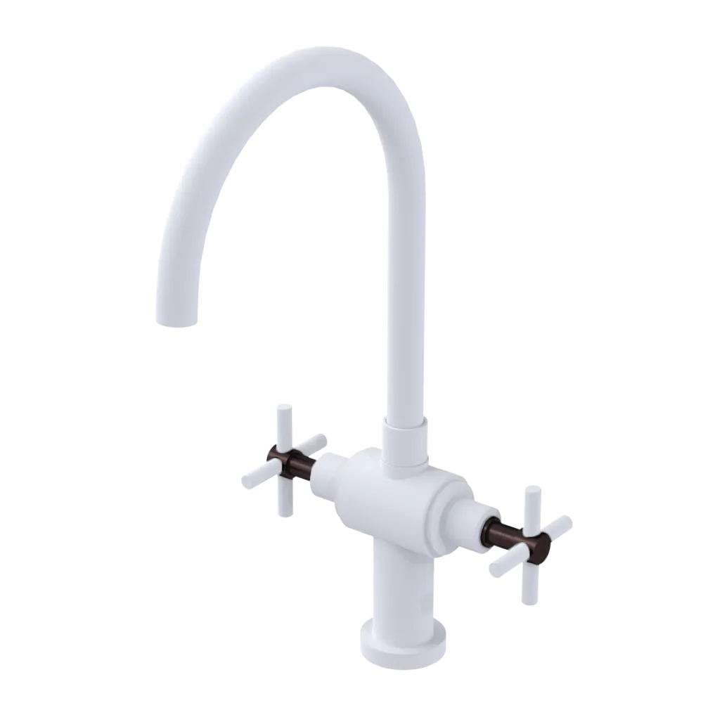 Rubinet Two Handle Single Hole Kitchen Set with LaSalle Spout Matt White