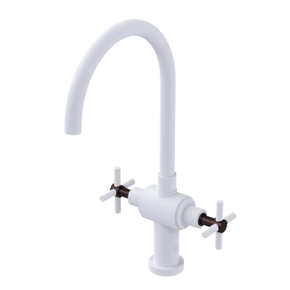 Rubinet Two Handle Single Hole Kitchen Set with LaSalle Spout Matt White