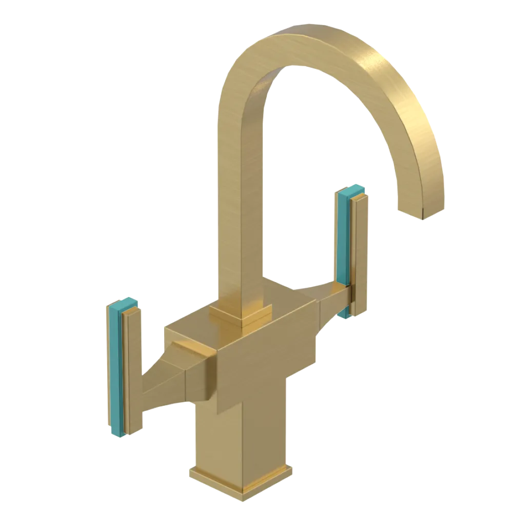 Rubinet Single Hole Dual Handle Lav. Set. (less drain) Satin Brass
