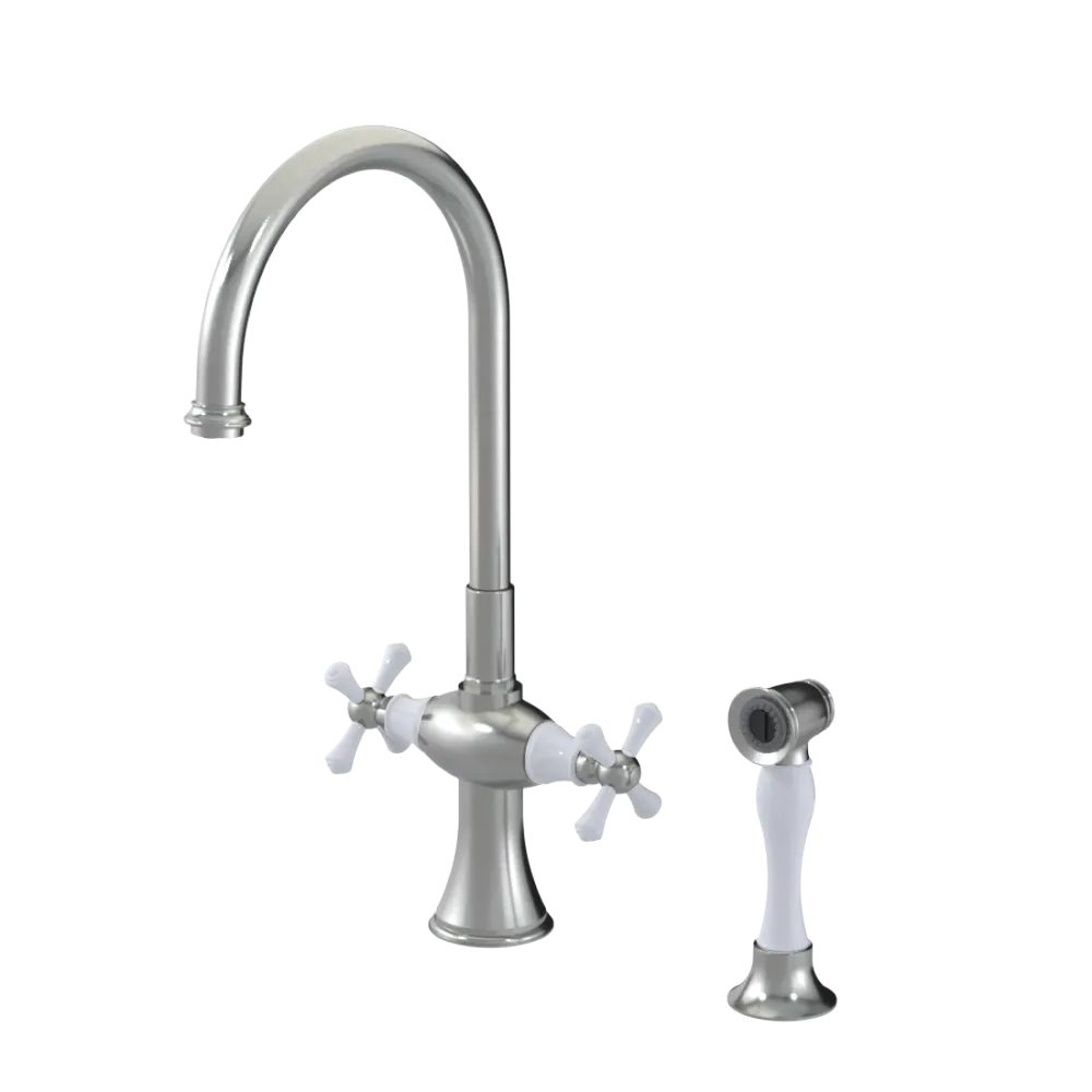 Rubinet Two Handle Single Hole Kitchen Set with Hand Spray Satin Nickel
