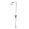 Rubinet Pressure Balance Outdoor Shower with Hand Held Shower & 10" Shower Head (with shelf) - 304 Stainless Steel Satin Chrome