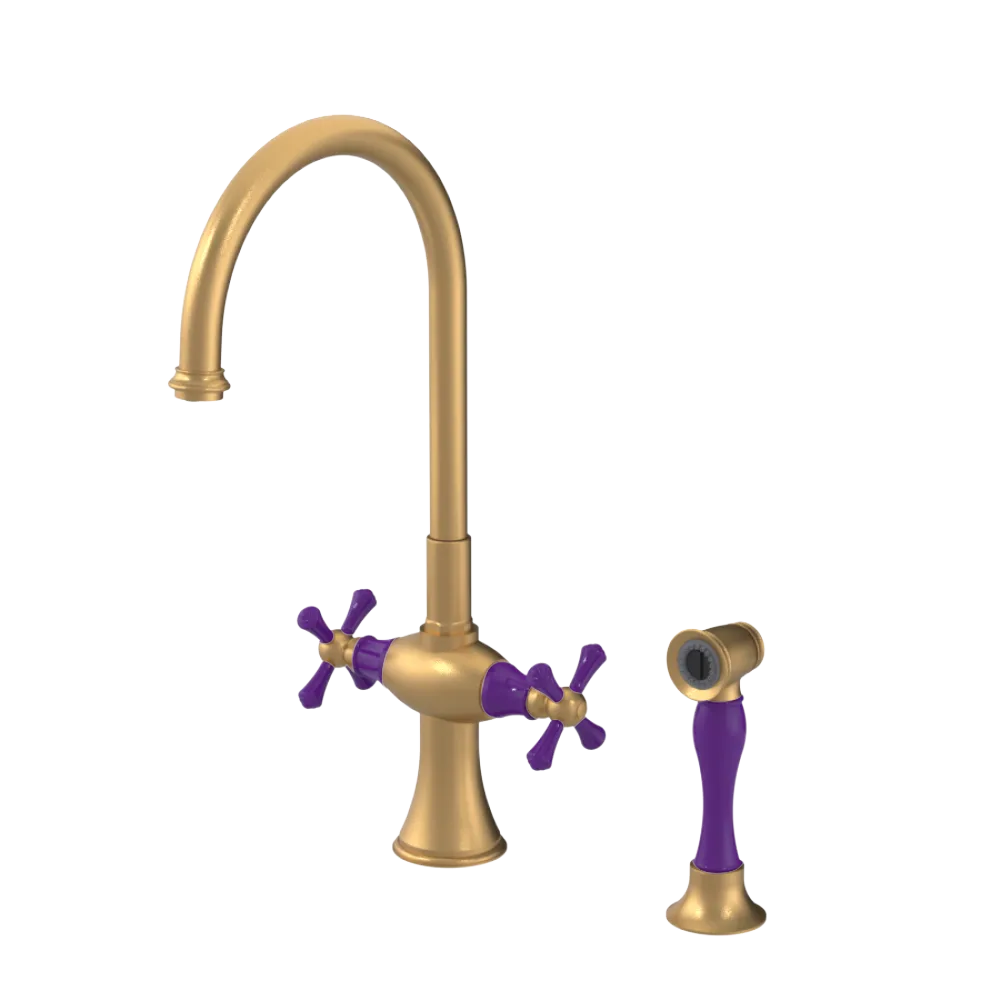 Rubinet Two Handle Single Hole Kitchen Set with Hand Spray Satin Gold