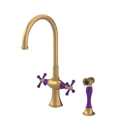 Rubinet Two Handle Single Hole Kitchen Set with Hand Spray Satin Gold