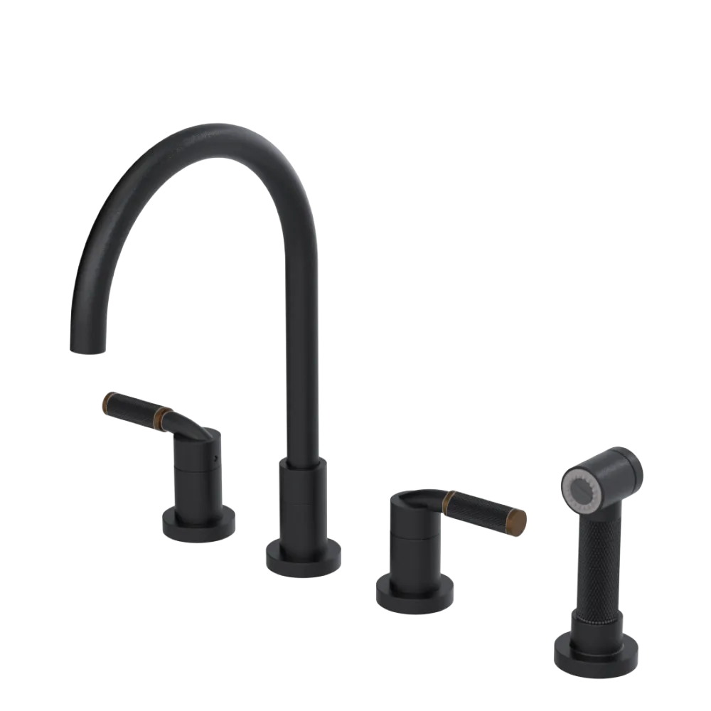 Rubinet Widespread Kitchen Set with Hand Spray Matt Black