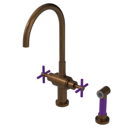 Rubinet Two Handle Single Hole Kitchen Set with LaSalle Spout with Hand Spray Tuscan Brass