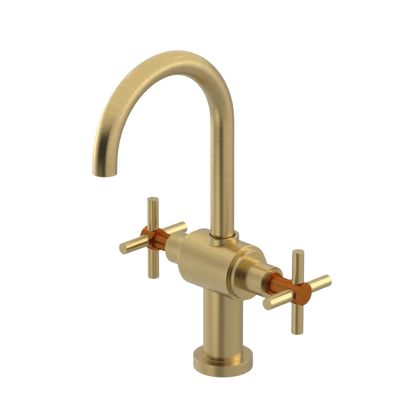 Rubinet Single Hole Dual Handle Lav. Set with LaSalle Spout (less drain) Satin Brass