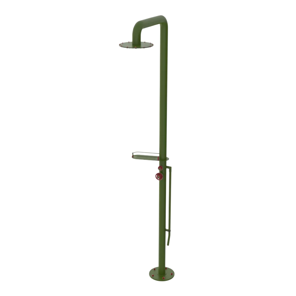 Rubinet Pressure Balance Outdoor Shower with Foot Rinse & 10" Shower Head (with shelf) - 304 Stainless Steel Green Envy