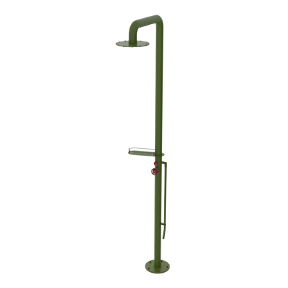 Rubinet Pressure Balance Outdoor Shower with Foot Rinse & 10" Shower Head (with shelf) - 304 Stainless Steel Green Envy