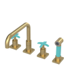 Rubinet Widespread Kitchen Set with Genesis Spout with Hand Spray Satin Brass