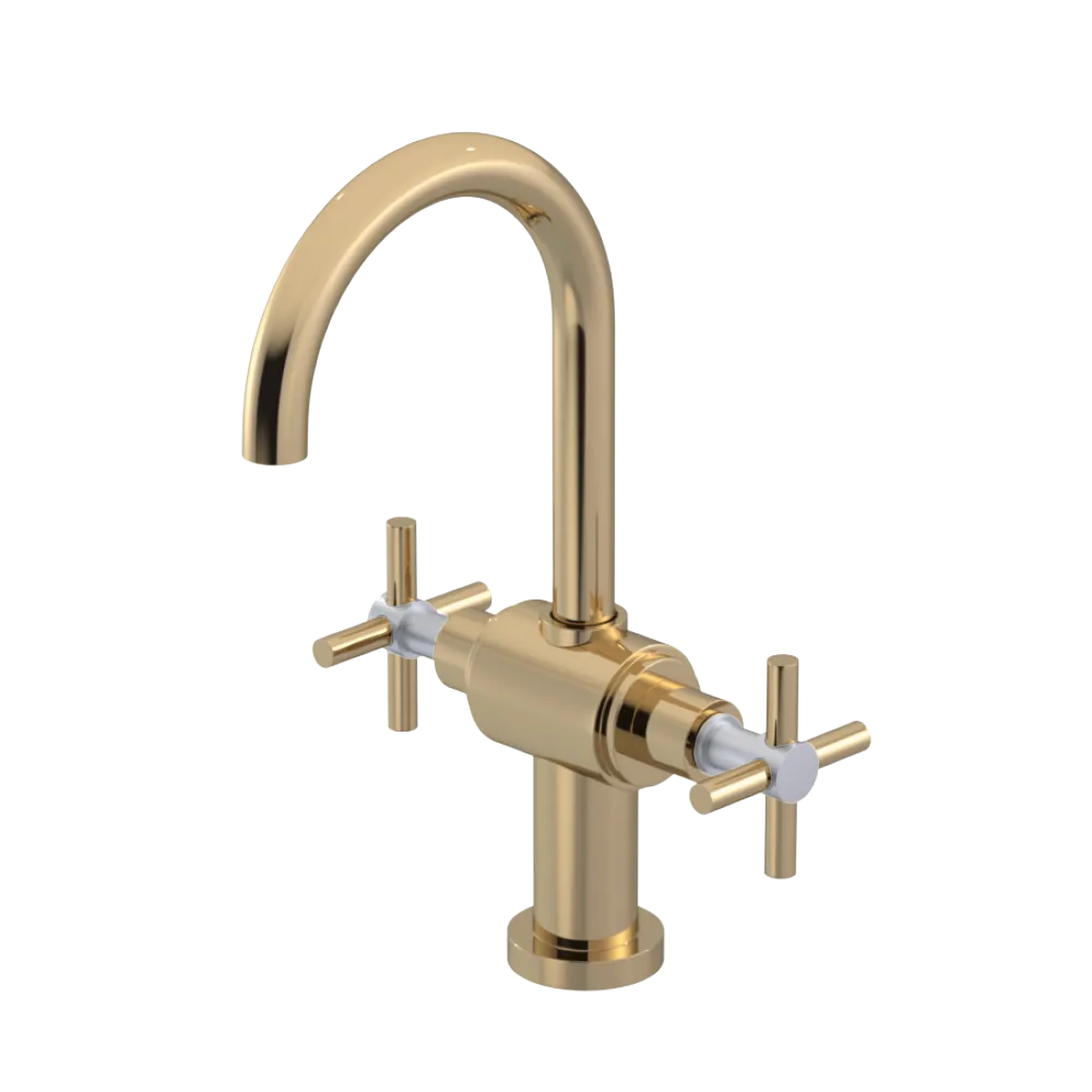 Rubinet Single Hole Dual Handle Lav. Set with LaSalle Spout (less drain) Gold