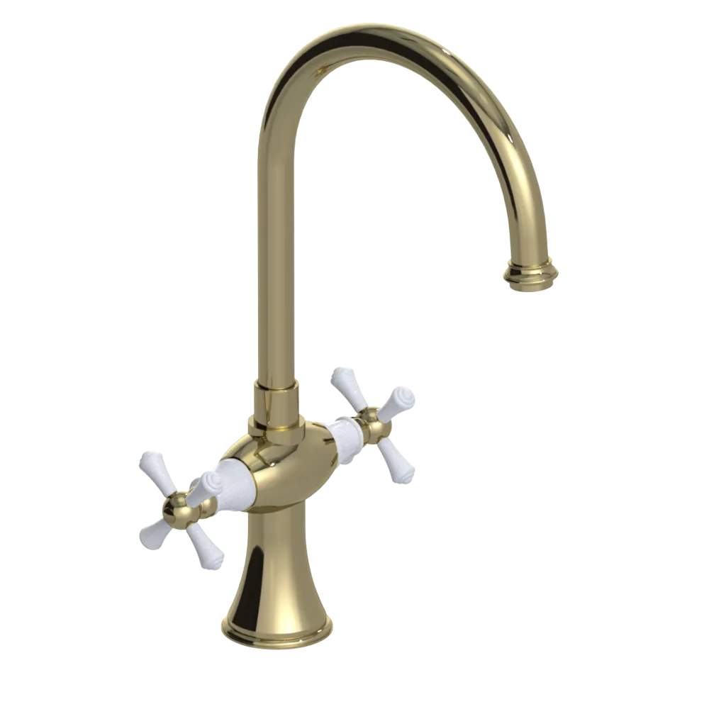 Rubinet Two Handle Single Hole Kitchen Set Natural Brass