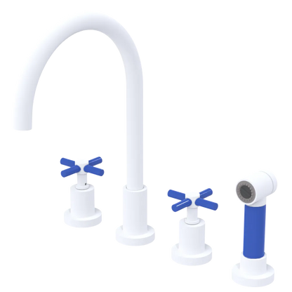 Rubinet Widespread Kitchen Set with LaSalle Spout with Hand Spray Matt White