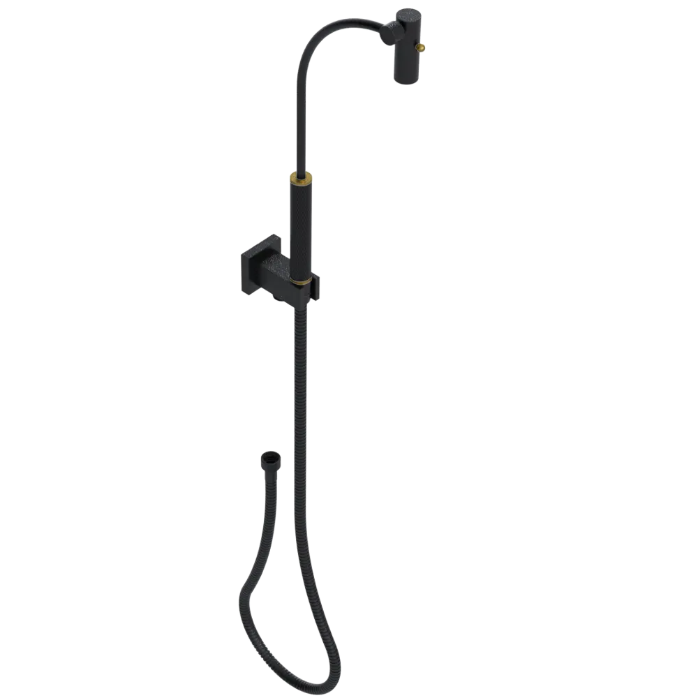 Rubinet Hand Held Shower Bidet with Extended Reach & Dual Function Spray Including Wall Bracket with Supply & Hose (Square) Matt Black