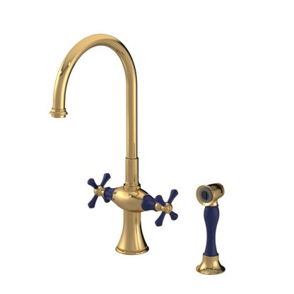 Rubinet Two Handle Single Hole Kitchen Set with Hand Spray Gold