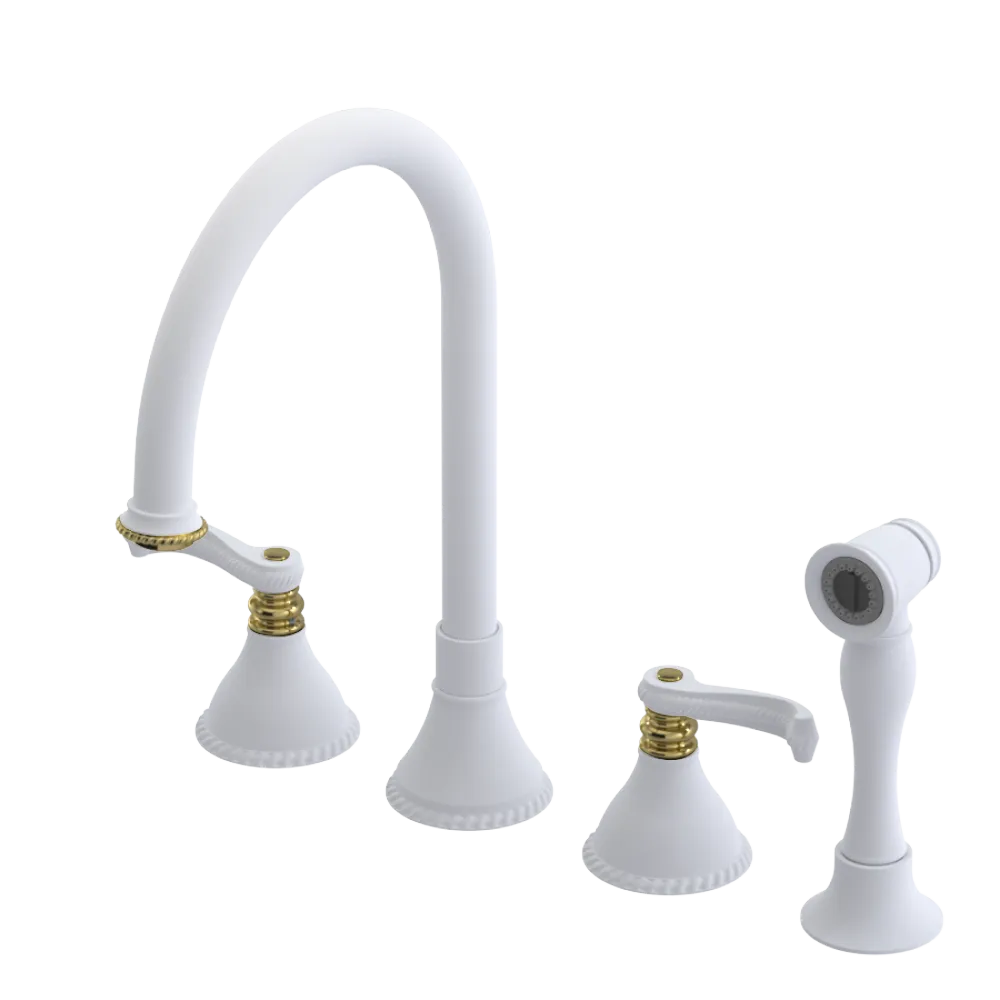 Rubinet Widespread Kitchen Set with Hand Spray Matt White