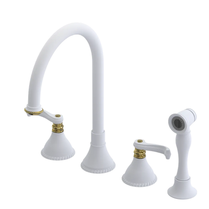 Rubinet Widespread Kitchen Set with Hand Spray Matt White