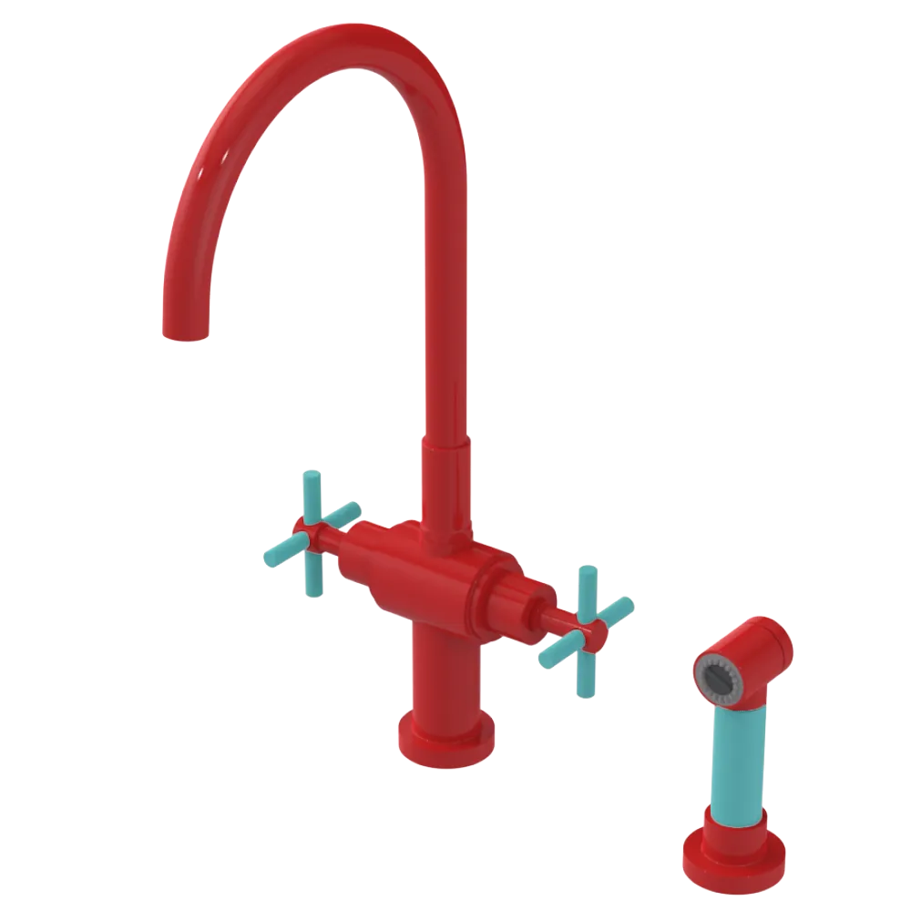 Rubinet Two Handle Single Hole Kitchen Set with LaSalle Spout with Hand Spray Red