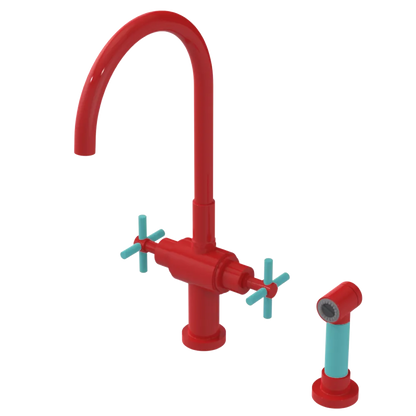 Rubinet Two Handle Single Hole Kitchen Set with LaSalle Spout with Hand Spray Red