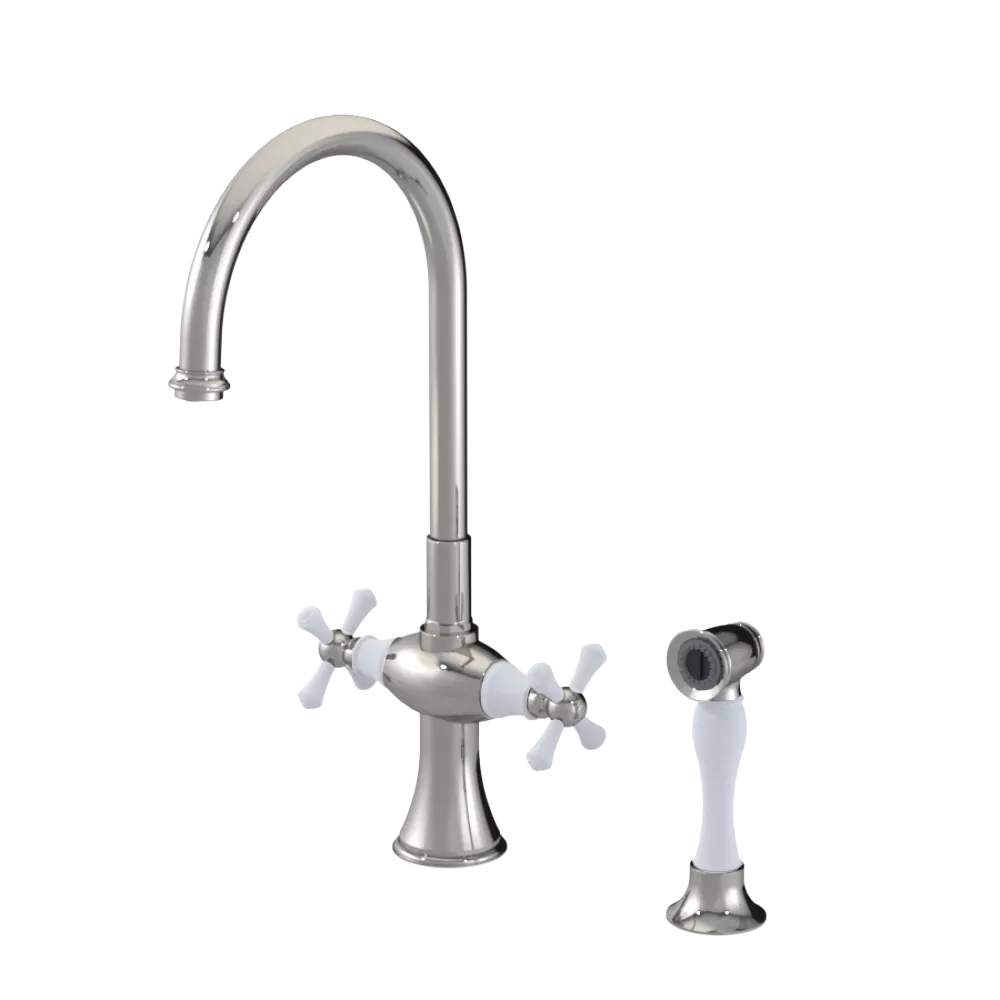 Rubinet Two Handle Single Hole Kitchen Set with Hand Spray Polished Nickel