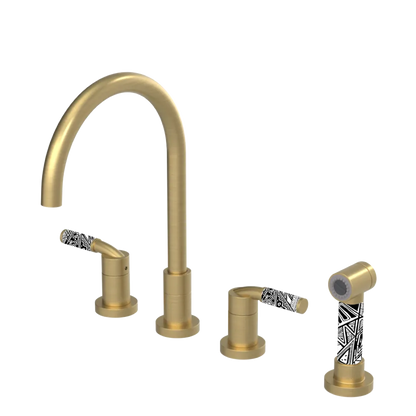Rubinet Widespread Kitchen Set with Hand Spray Satin Brass
