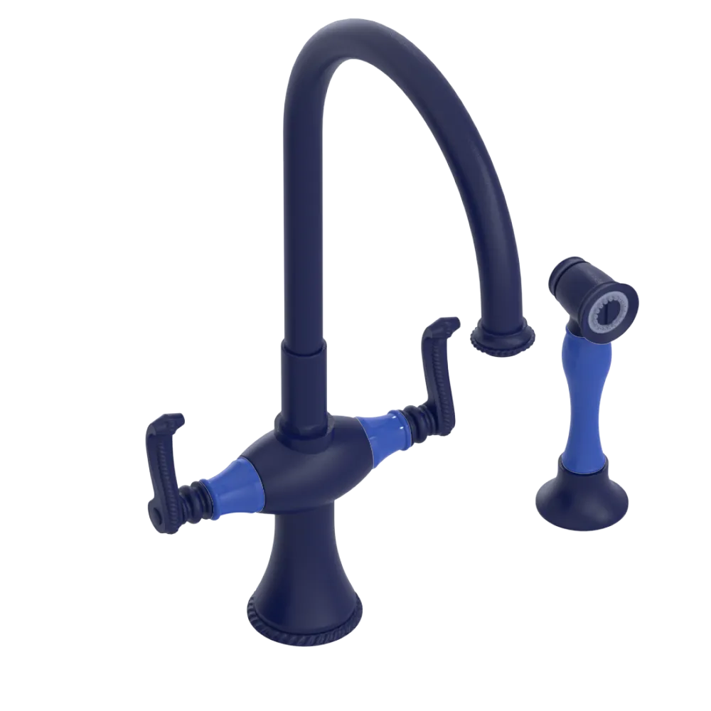 Rubinet Two Handle Single Hole Kitchen Set with Hand Spray Midnight Blue