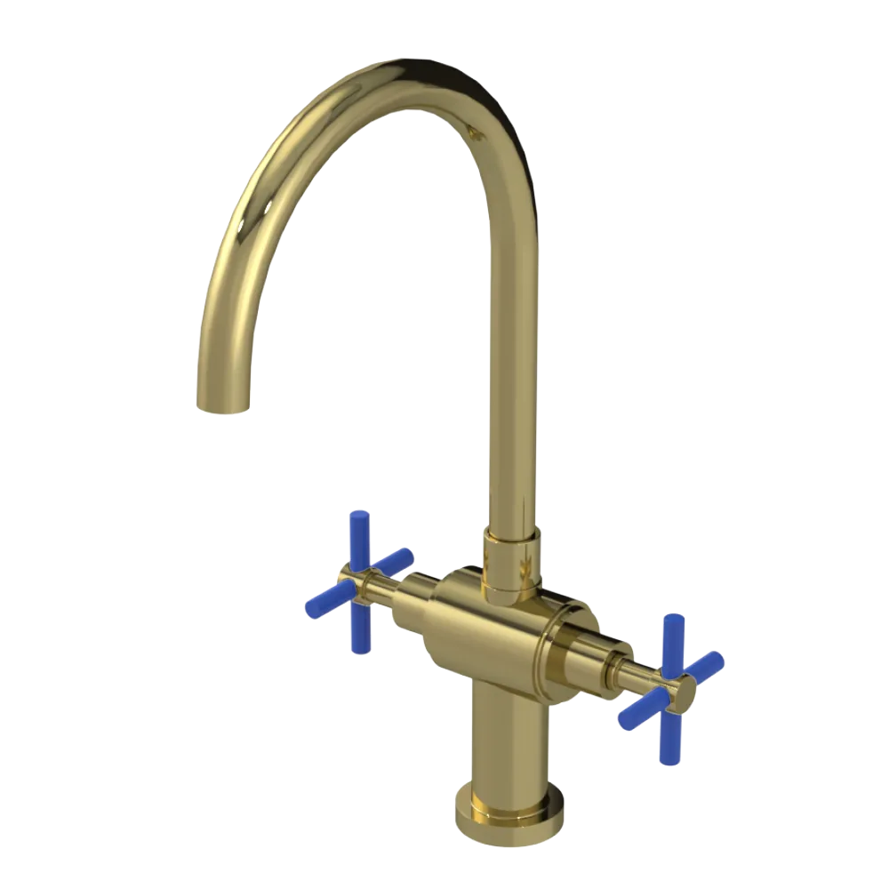 Rubinet Two Handle Single Hole Kitchen Set with LaSalle Spout Natural Brass