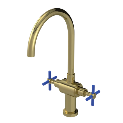 Rubinet Two Handle Single Hole Kitchen Set with LaSalle Spout Natural Brass